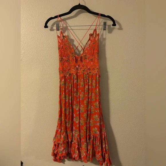 Free People Women's Adella Printed Mini Slip Dress in Red Meadow XS - Picture 4 of 11